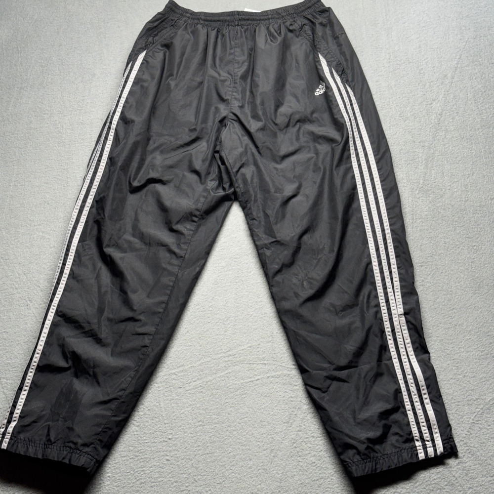 VTG 90s Adidas 3-Stripe Track Pants Mens XL Black Mesh Lined Windbreaker Joggers